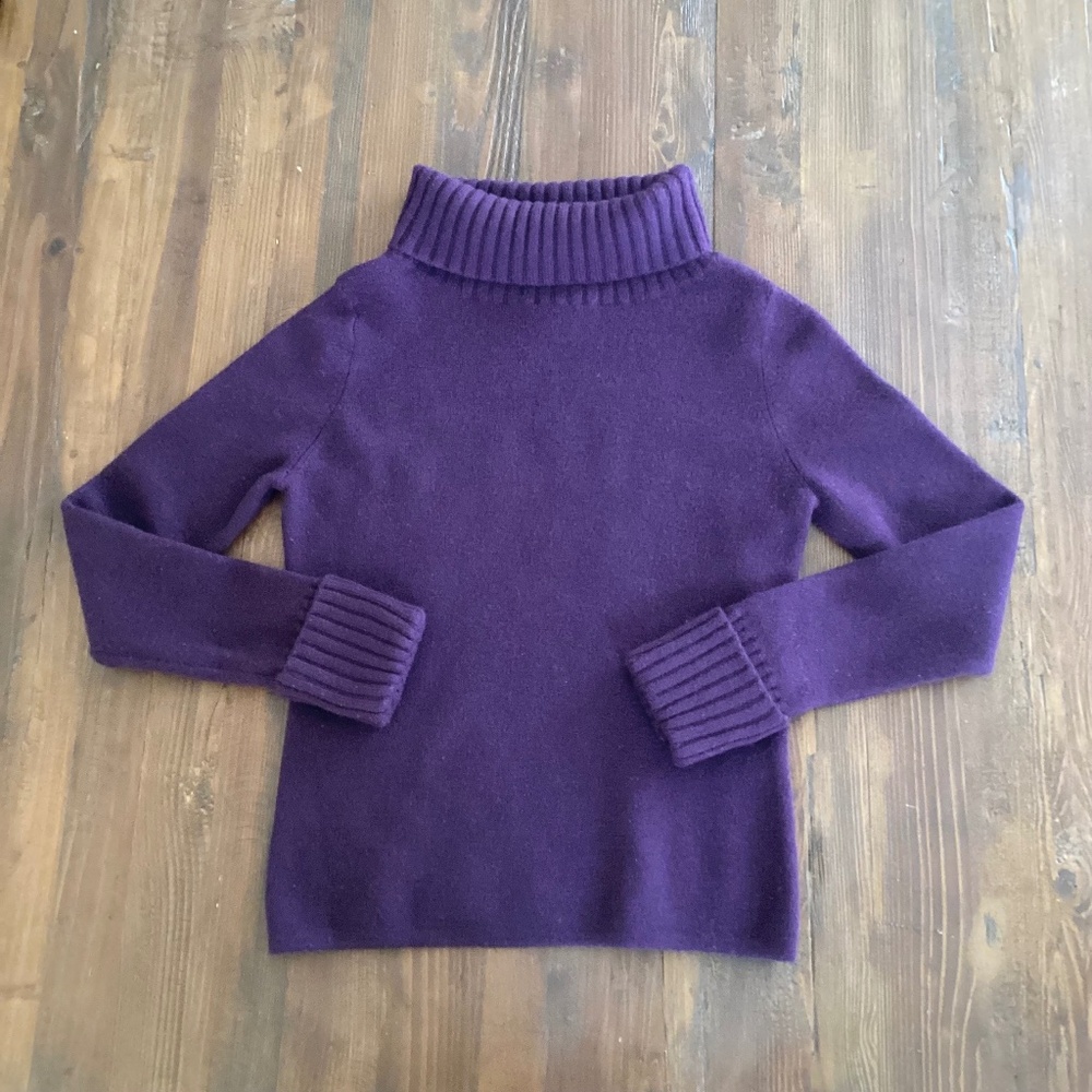 Carole Little Purple 100% Italian Merino Wool Fitted Turtleneck Sweater Medium